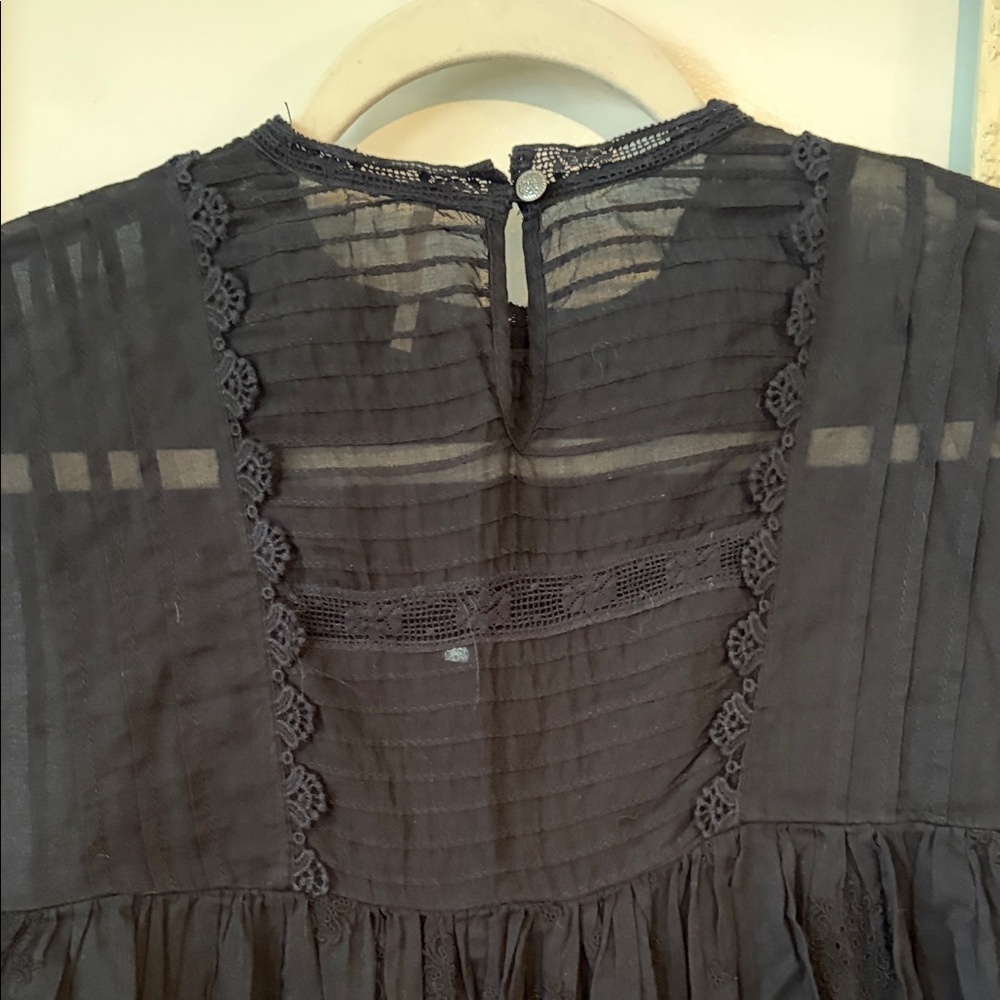 FREE PEOPLE | Cotton Black Lace Tunic Mini Dress with Pockets Coverup - Picture 14 of 16
